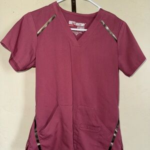 Grey's Anatomy Maroon/Deep Pink Scrub Set - Limited Edition - Metallic Stripes
